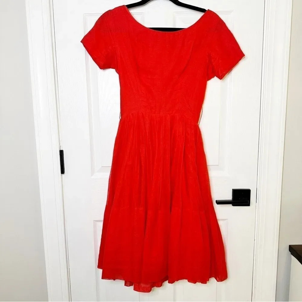 MISS ELLIETTE Vintage 50s/60s Red Boatneck Knee Length‎ Dress